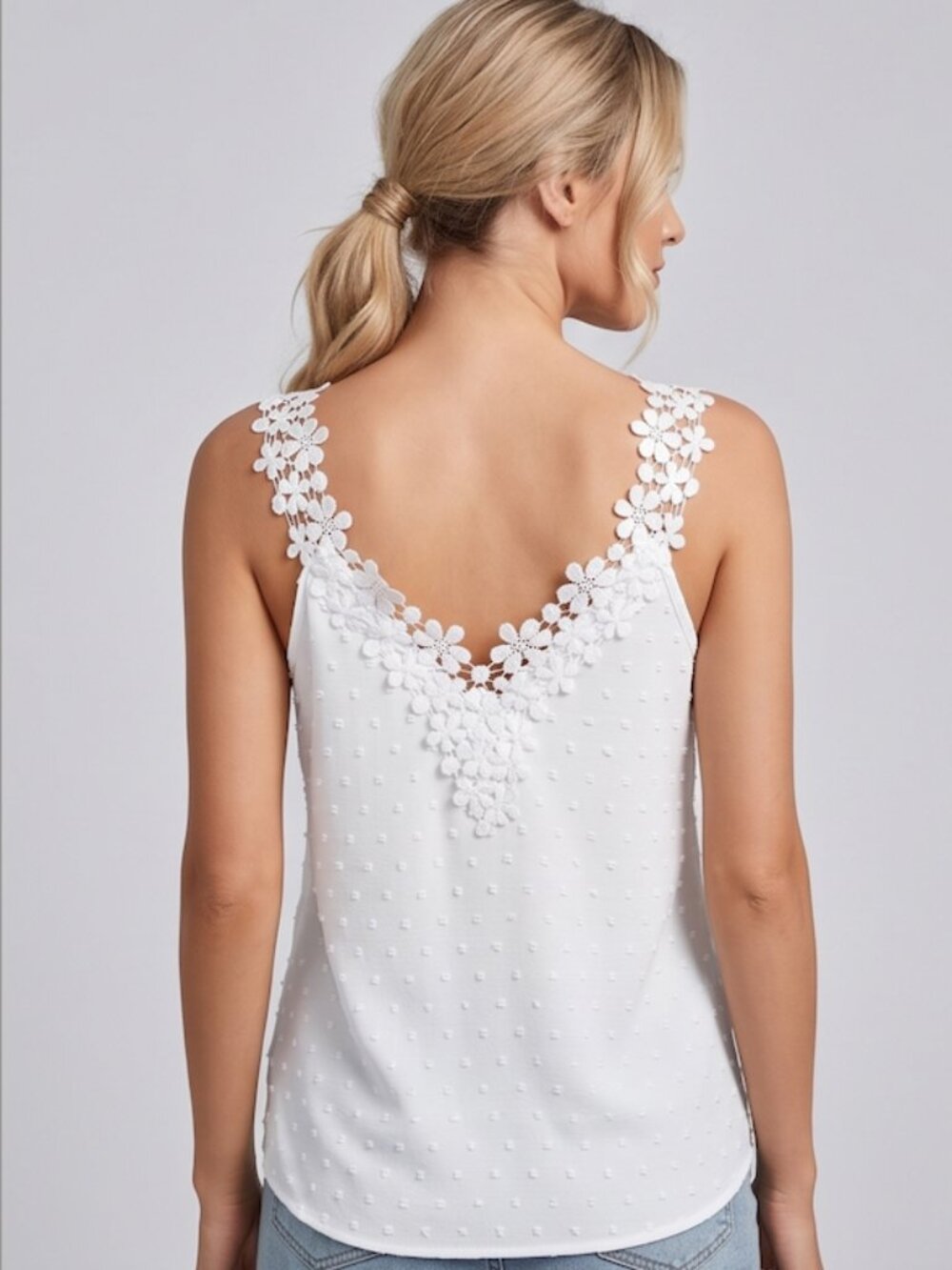 Boho Crochet Lace Dot Cami White - Picture 5 of 6